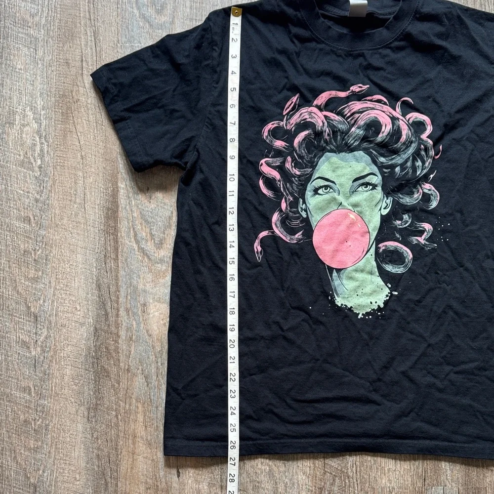 Black Short Sleeve Tee with Pink Bubblegum Medusa Graphic - Picture 4 of 7